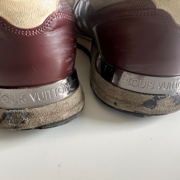 Authenticated Louis Vuitton Burgundy Suede Run Away Sneakers Men's Size 8/US 9 - Picture 4 of 16